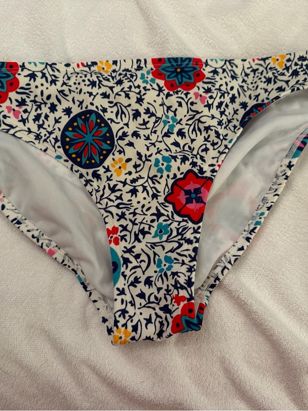 Boden White Floral Print Bikini Bottoms with Multicolor Accents